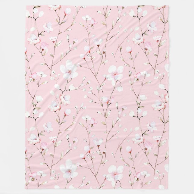 Couverture Polaire Pretty Pink White Flowers   (Devant)
