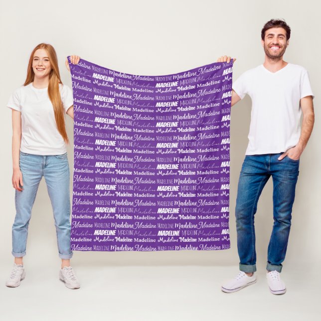 Couverture Polaire Pretty Purple Customizable Name Collage (En situation)