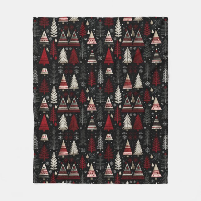 Couverture Polaire Pretty Red, Black White Christmas Trees (Devant)