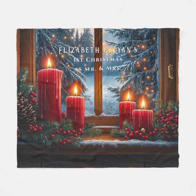 Couverture Polaire Pretty Red Candles Christmas Lights Red Berries (Devant (Horizontal))
