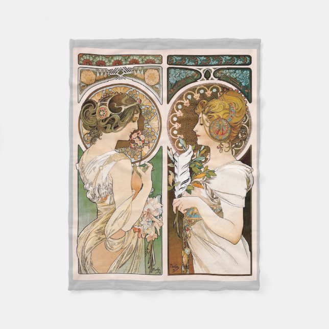 Couverture Polaire Primroses et plume, Mucha (Devant)