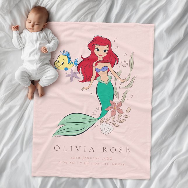 Couverture Polaire Princesse Ariel et Flounder Stats de naissance (Blanket on simulated bed)