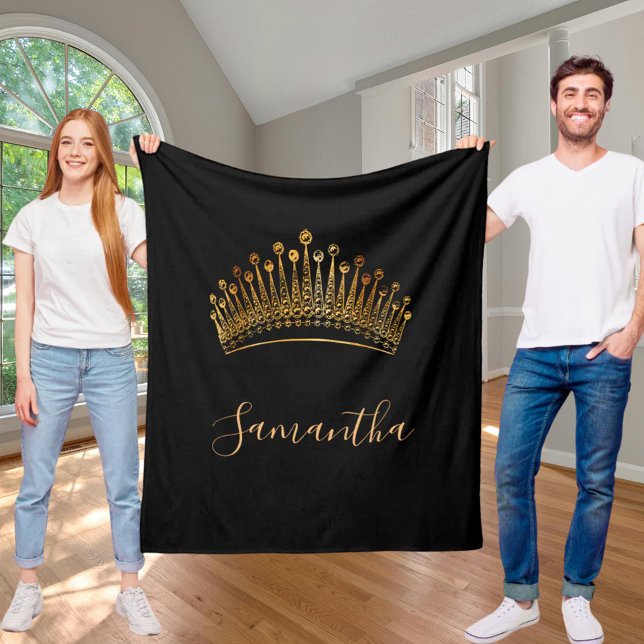 Couverture Polaire princesse d'or noir tiara nom de couronne (Créateur téléchargé)