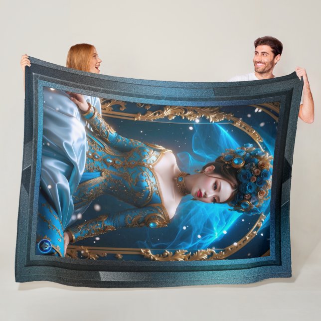 Couverture Polaire Princesse Du Rose Bleu Art IA par Xzendor7 (En situation)