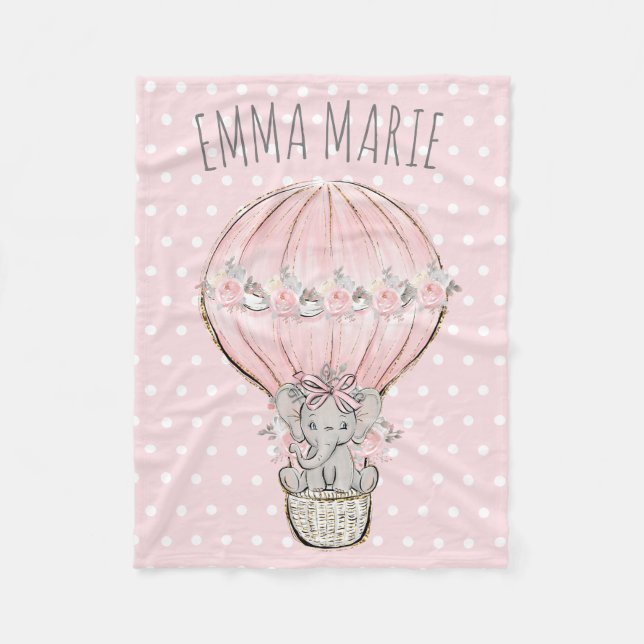 Couverture Polaire Princesse Elephant Rose Hot Air Balloon Baby Girl (Devant)