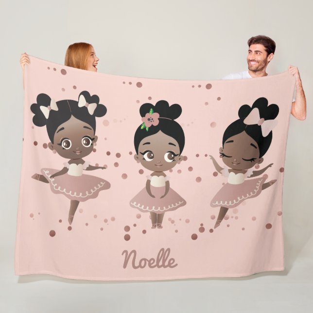 Couverture Polaire Princesses Ballerina afro-américaines, rose (En situation)