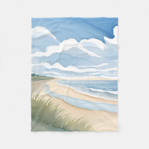 Couverture Polaire Promenade du rivage Aquarelle de l'océan côtier