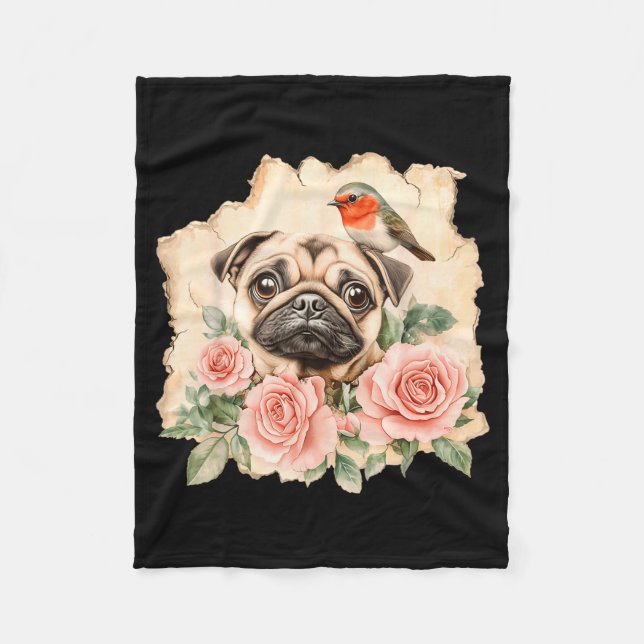 Couverture Polaire Pug bird cute dog funny pug  (Devant)