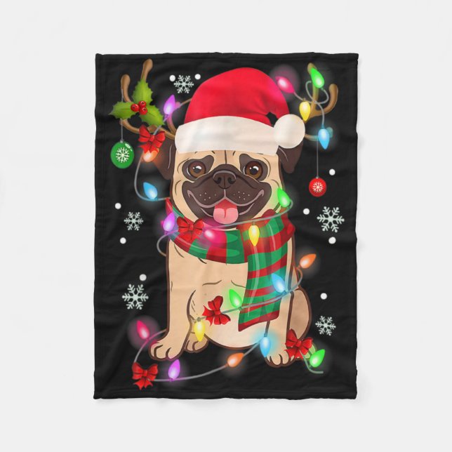 Couverture Polaire Pug Christmas Tree Lights Santa Dog Xmas Boys Pugm (Devant)