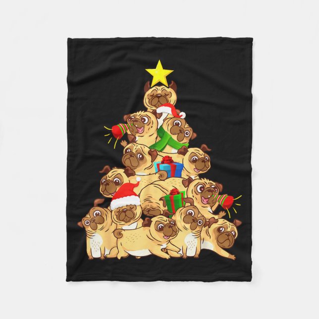 Couverture Polaire Pug Dogs Tree Christmas Sweater Xmas Pet Animal Do (Devant)