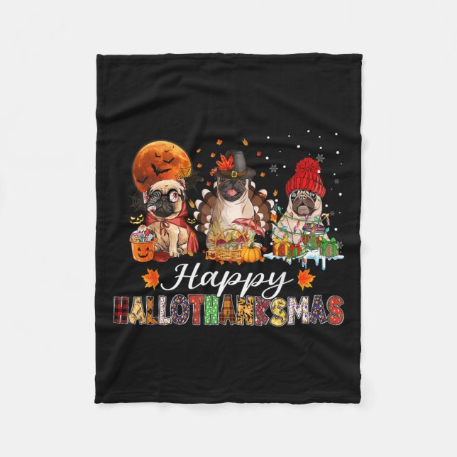 Couverture Polaire Pug Halloween Thanksgiving Christmas Happy Halloth (Devant)