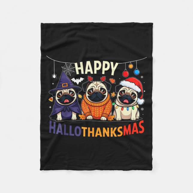 Couverture Polaire Pug Halloween Thanksgiving Christmas Happy Halloth (Devant)