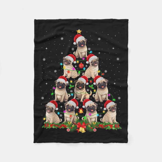 Couverture Polaire Pug Santa Hat Christmas Tree Lights Xmas Pugmas Do (Devant)