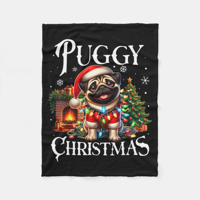 Couverture Polaire Puggy Christmas Pug Xmas Pug Santa Claus Pug  (Devant)