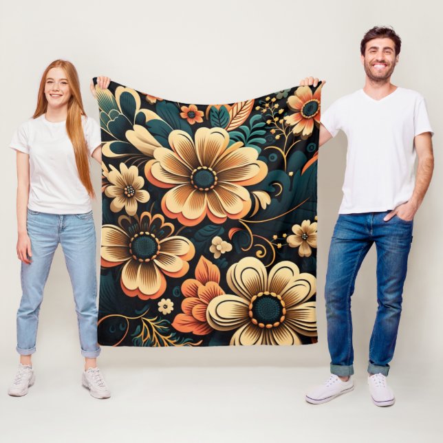Couverture Polaire Puissance de fleur boho rétro (En situation)