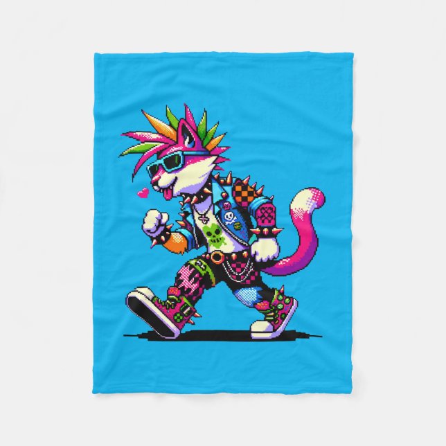 Couverture Polaire Punk Attitude Chat - Pixel Cool Art Rebel Design (Devant)