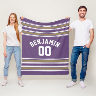 Couverture Polaire Purple and Gold Jersey Stripes Nom personnalisé N