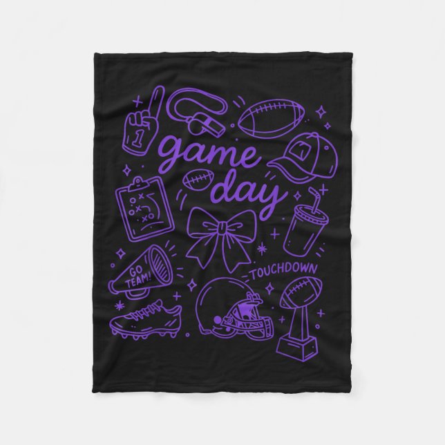 Couverture Polaire Purple Coquette Bow Cheer Game Day Doodle Touchdow (Devant)