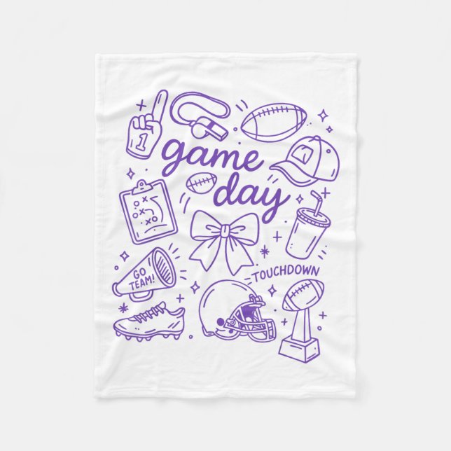 Couverture Polaire Purple Coquette Bow Cheer Game Day Doodle Touchdow (Devant)