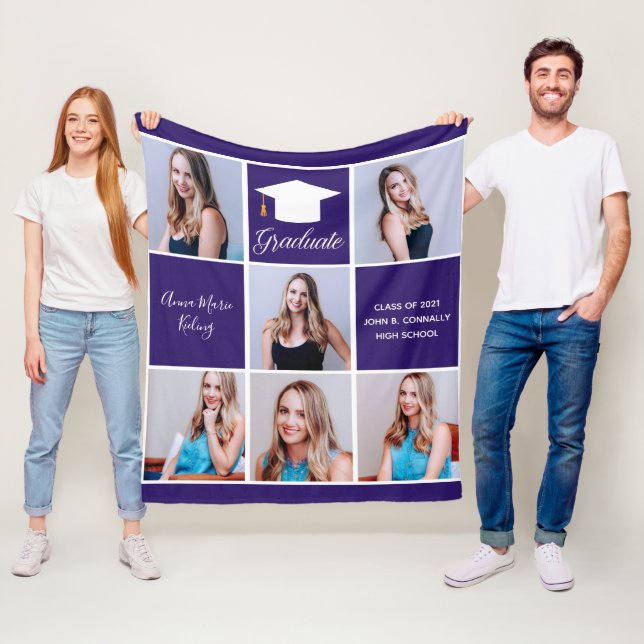 Couverture Polaire Purple Graduation Senior Photo Collage personnalis (En situation)