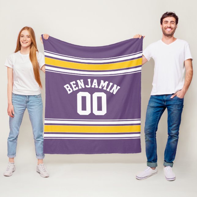 Couverture Polaire Purple Yellow Jersey Stripes Nom personnalisé Numé (En situation)