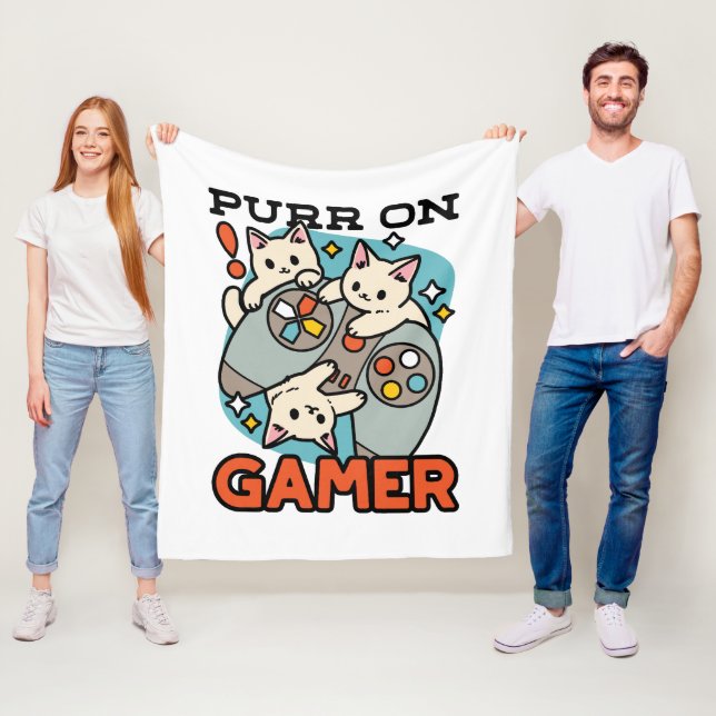 Couverture Polaire Purr On Gamer - Conception De Jeu De Chat Cute (En situation)