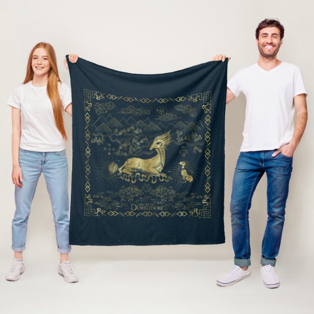 Couverture Polaire Qilin Au Repos Tapisserie d'or (En situation)