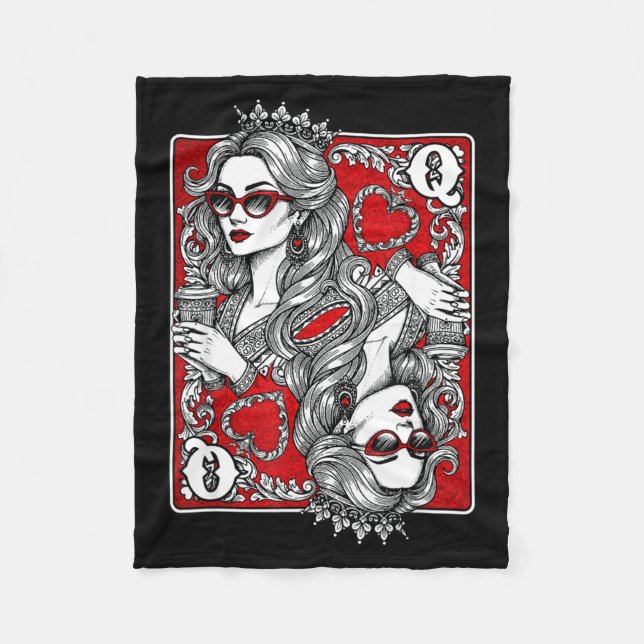 Couverture Polaire Queen Of Heart Playing Card Coffee Lover Gambling  (Devant)