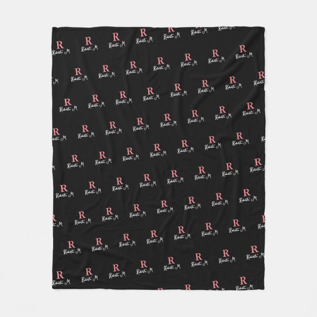 Couverture Polaire R /custom/ rose Monogramme estampillé partout Noir (Devant)