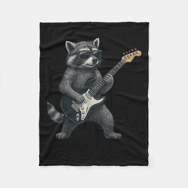 Couverture Polaire Raccoon Jouer Guitare Rock Et Roll Cadeaux Hommes  (Devant)