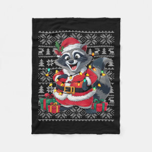 Couverture Polaire Raccoon Xmas Sweer Style Vilain Père Noël Raccoon