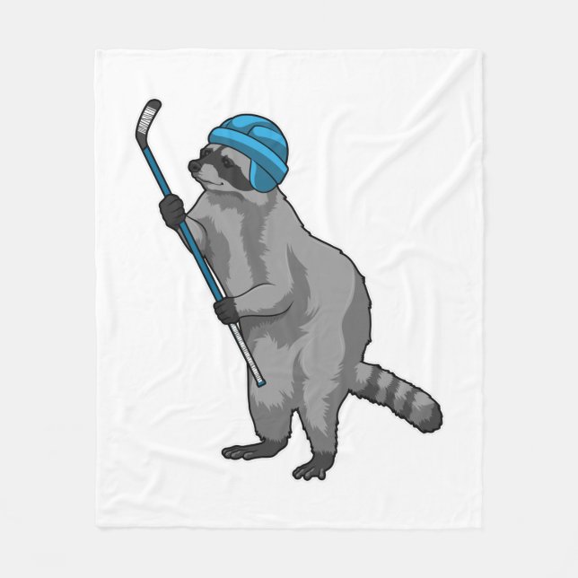 Couverture Polaire Racoon au hockey sur glace avec bâton de hockey su (Devant)