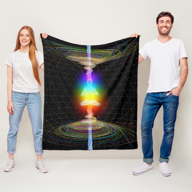 Couverture Polaire Rainbow Chakras Champ d'énergie noir (En situation)