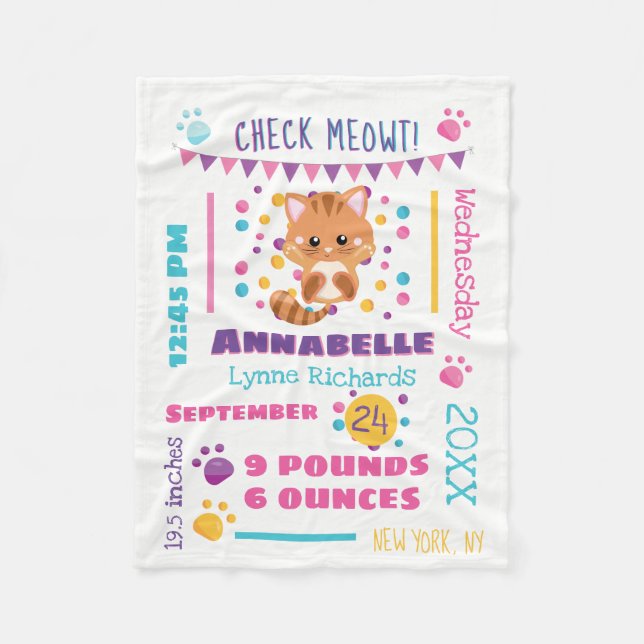 Couverture Polaire Rainbow Confetti Cute Kitty Chat Baby Statistiques (Devant)