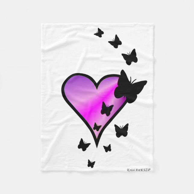 Couverture Polaire Rainbow heart and Butterfly (Devant)