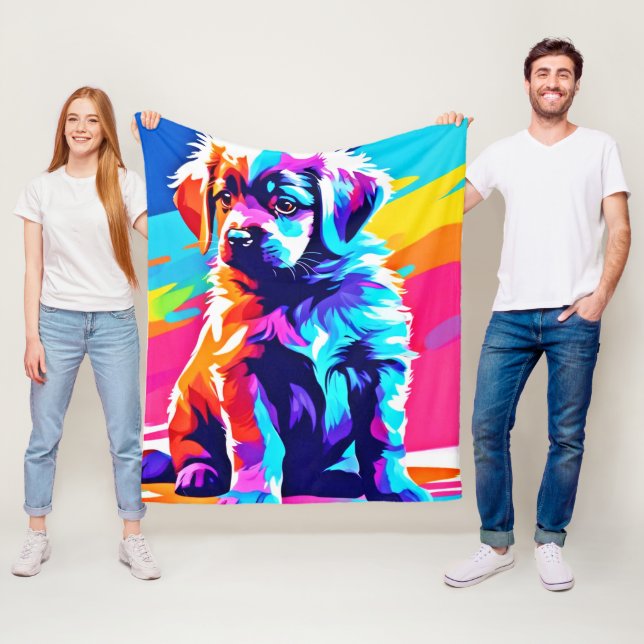 Couverture Polaire Rainbow Hug Dog Art (En situation)