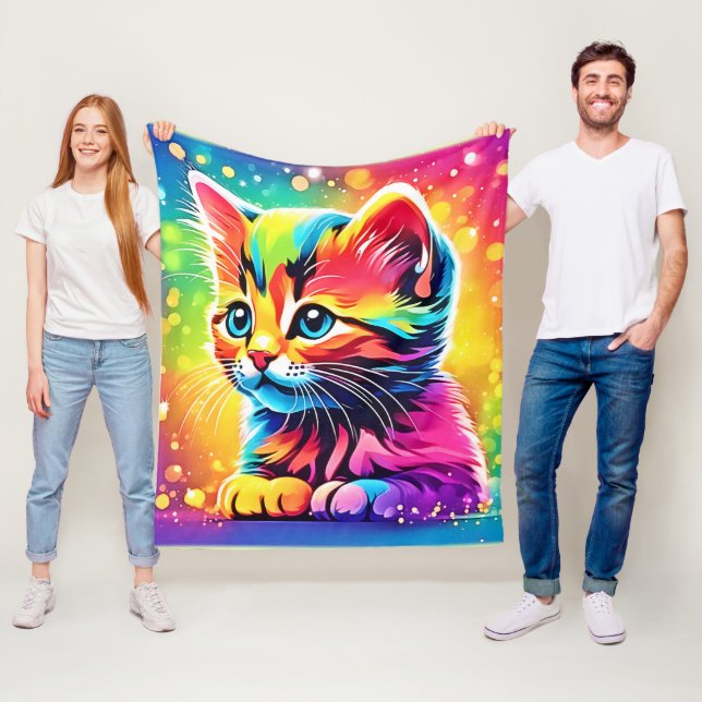 Couverture Polaire Rainbow Kitten Dream (En situation)