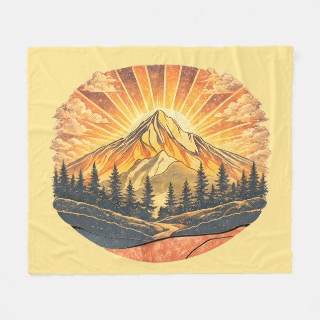 Couverture Polaire Rainbow Mountain Peak | Retro Mountains Sunrise  (Devant (Horizontal))