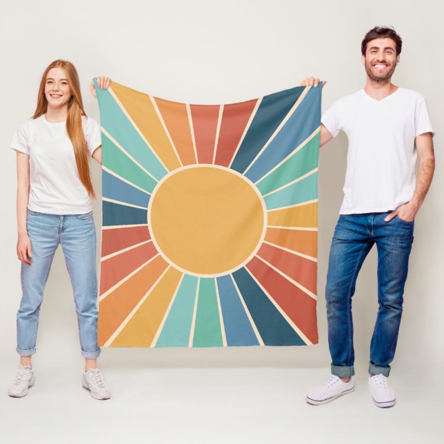 Couverture Polaire Rainbow Starburst Super Rétro Hippie 60s Boho (En situation)