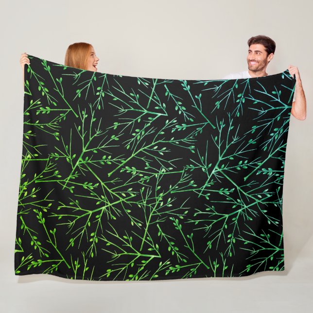 Couverture Polaire Rameaux verts sur fond noir  (En situation)