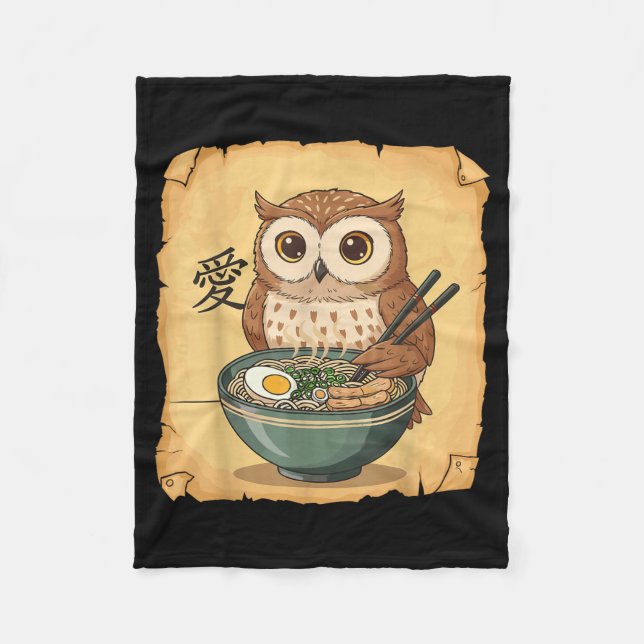 Couverture Polaire Ramen Owl Noodle Kawaii Lover Japanese Funny Graph (Devant)