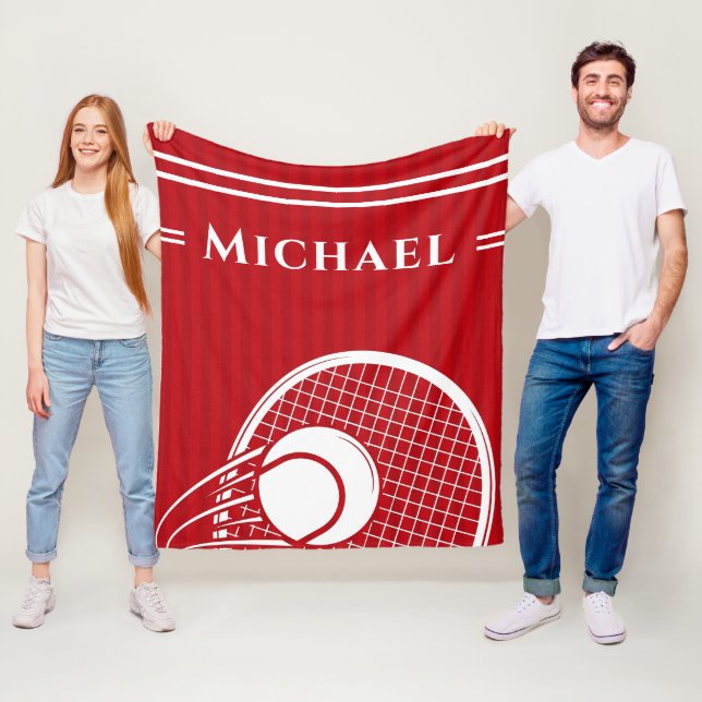 Couverture Polaire Raquette de tennis rouge et balle élégante (En situation)