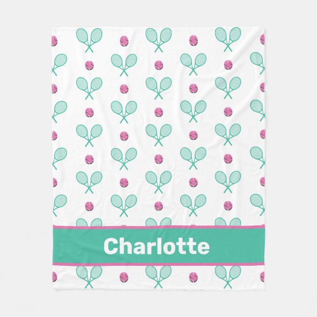 Couverture Polaire Raquettes de tennis croisées vertes avec nom perso (Devant)