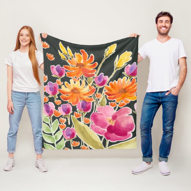 Couverture Polaire Rassemblement splendide - Fleurs roses et orange (En situation)