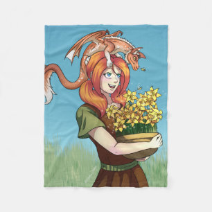 Couverture Polaire Rassembler les fleurs avec un dragon