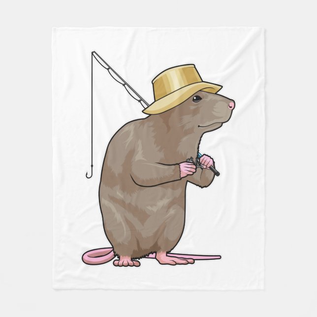 Couverture Polaire Rat à la pêche avec bâton de pêche (Devant)