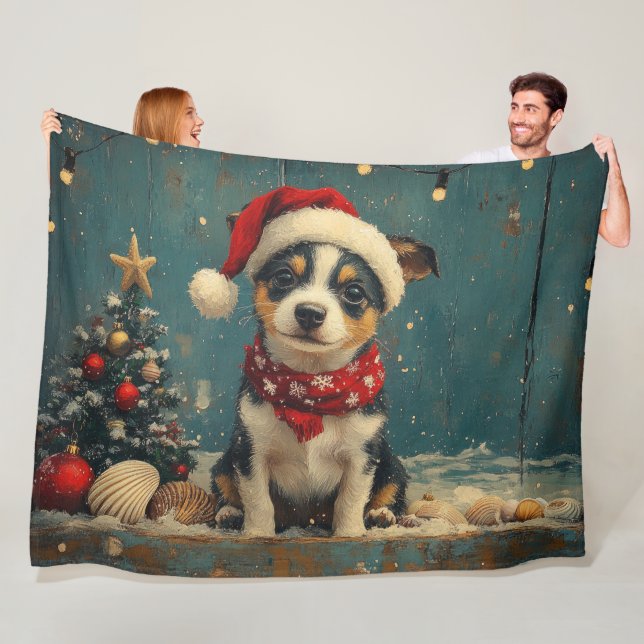 Couverture Polaire Rat Terrier Dog Christmas Vintage Beach  (En situation)