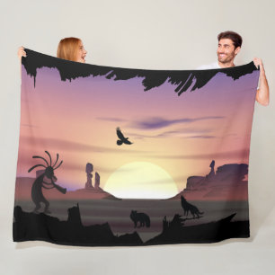Couverture Polaire Ravens Wolves Animaux Kokopelli Sud-ouest