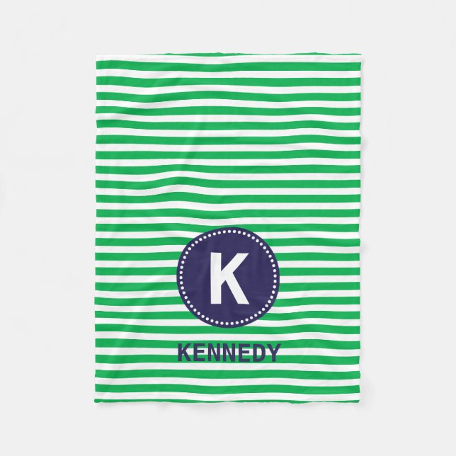 Couverture Polaire Rayures de Kelly de monogramme et bleu marine (Devant)