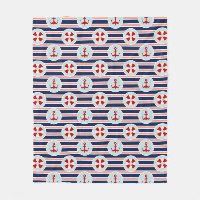 Couverture Polaire Rayures et motif de points nautiques (Devant)